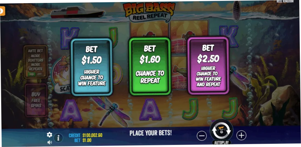 Big Bass Reel Repeat Ante Bet Options